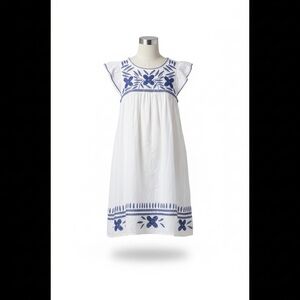 **Sold*****Urban Outfitters White Dress with Blue Embroidery